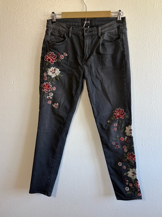 DRIFTWOOD Denim - Driftwood Size 27 Jackie Black Embroidered Floral Skinny Jeans Western Boho